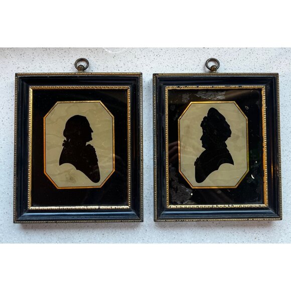 George and Martha Washington Silhouettes Antique Framed 7” x 6” - Picture 1 of 9